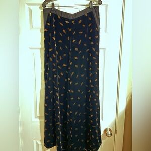 Anthropologie Elevenses Black Velvet Wide Leg Pants with Gold Leaf Pattern